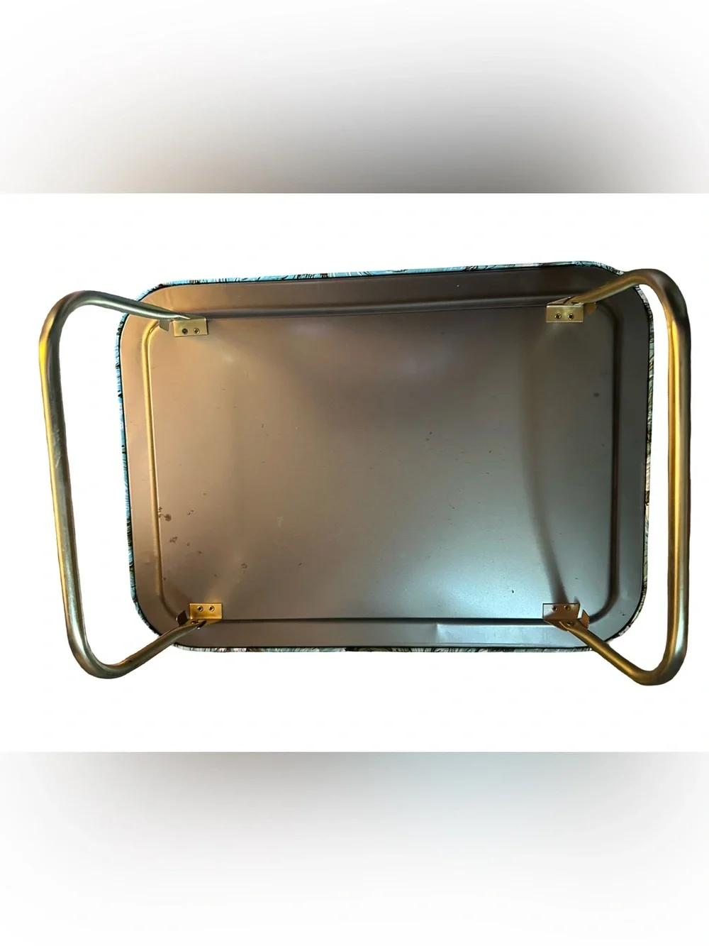 Vintage 1960s MCM Green and Blue metal Floral  TV Tray/Folding Tray